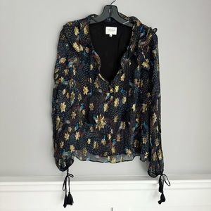 SEZANE Flore Peacock and floral metallic blouse top